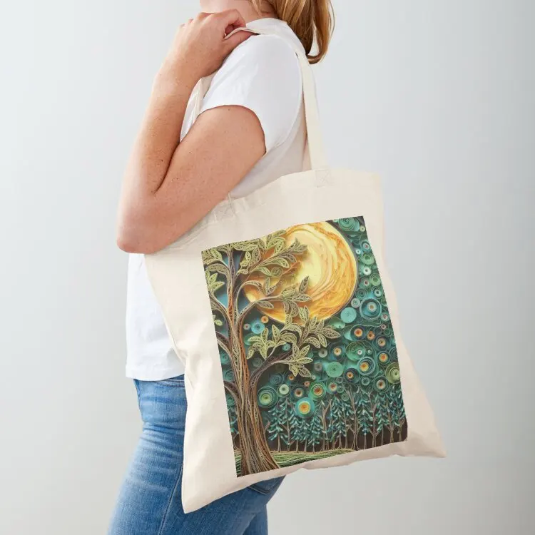 Quilled Paper Style Volkskunst, skurrile, magische, schöne, sonnige Waldszene-Einkaufstasche