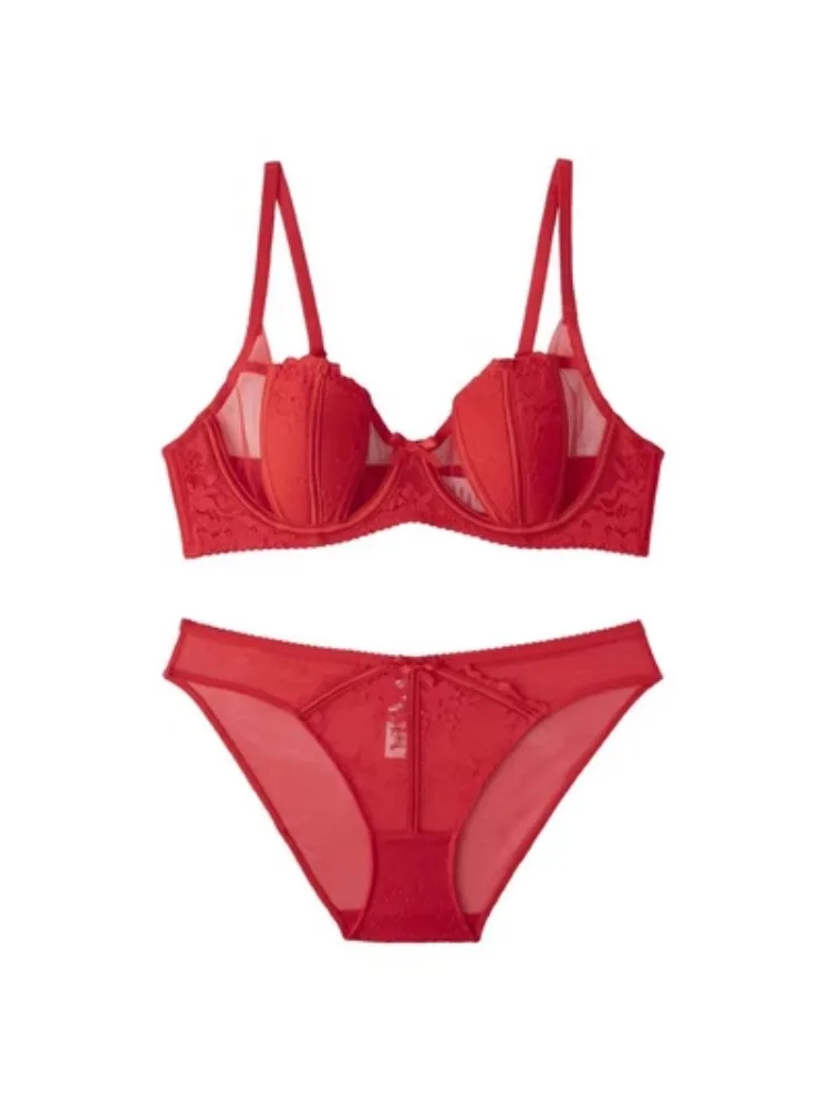 Francuski komplet biustonoszy ślubnych YUQI Victoria - Minimizer dużego biustu |   Seksowna czerwona bielizna dla panny młodej Ultra cienka, wygodna, zapobiegająca zwiotczeniu