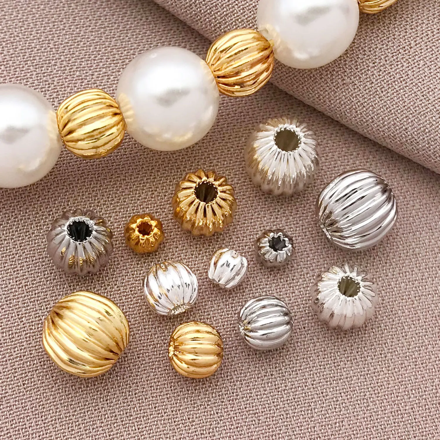 30pcs 18k Genuine Gold Thick Silver Platinum Pumpkin Spacer Beads Suitable for DIY Necklace Bracelet Making Accessories