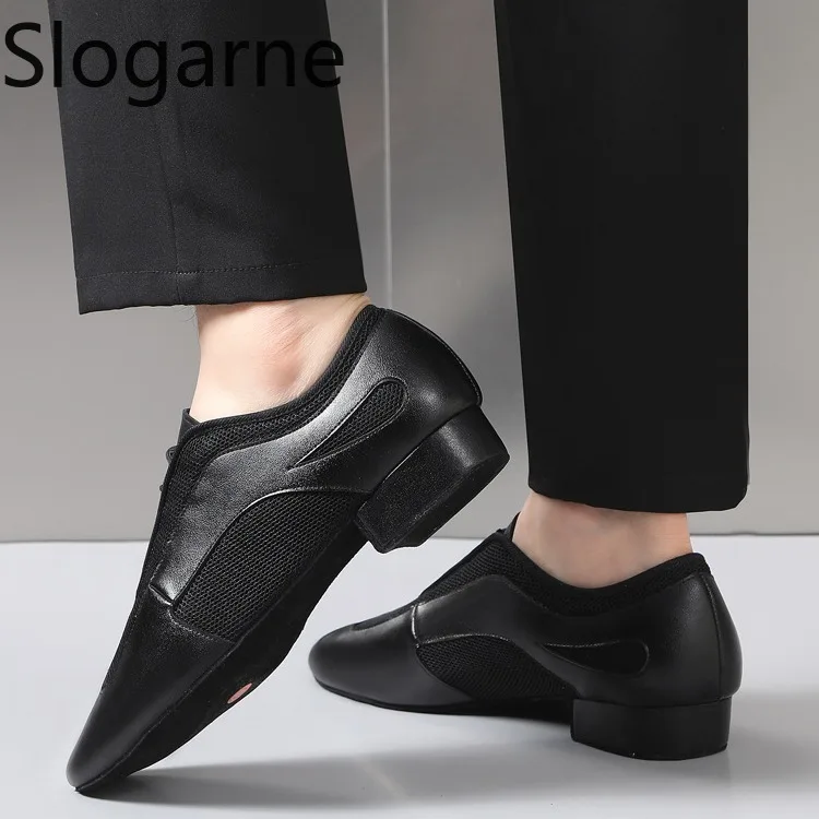 2026 Men Leather Latin Shoes Male 2.5 3cm Heels Jazz Tango Ballroom Dance Shoes Boys Genuine Salsa Waltz Dance Spoprts Sneakers