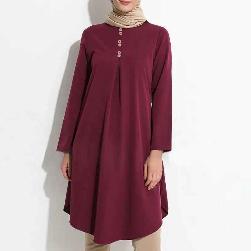 Muslim Arab New Islamic Dubai Women's Solid Color Button Splicing Luxury Fashion Casual Long Sleeve Swallowtail Large Swing Dres