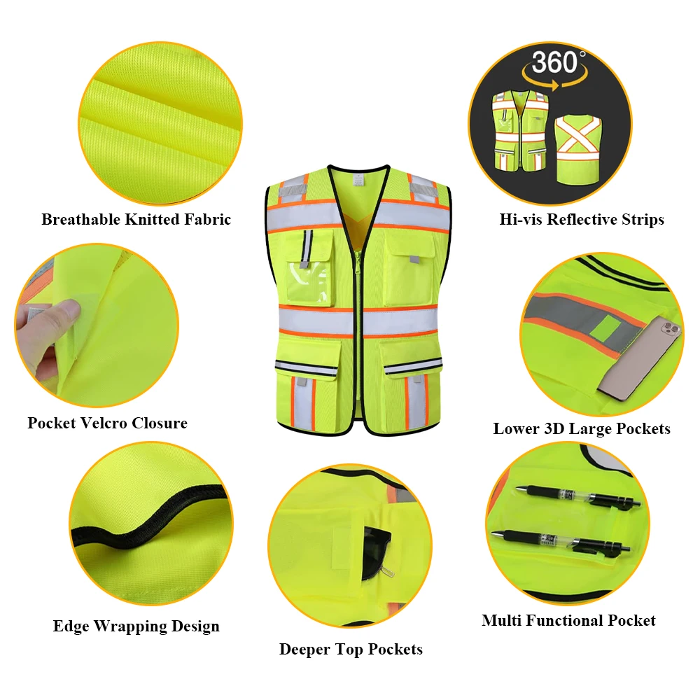 Hi Vis Workwear Working Clothes Custom Logo Construction Road Building Work Vest Uniforms Meets ANSI/ISEA Standards