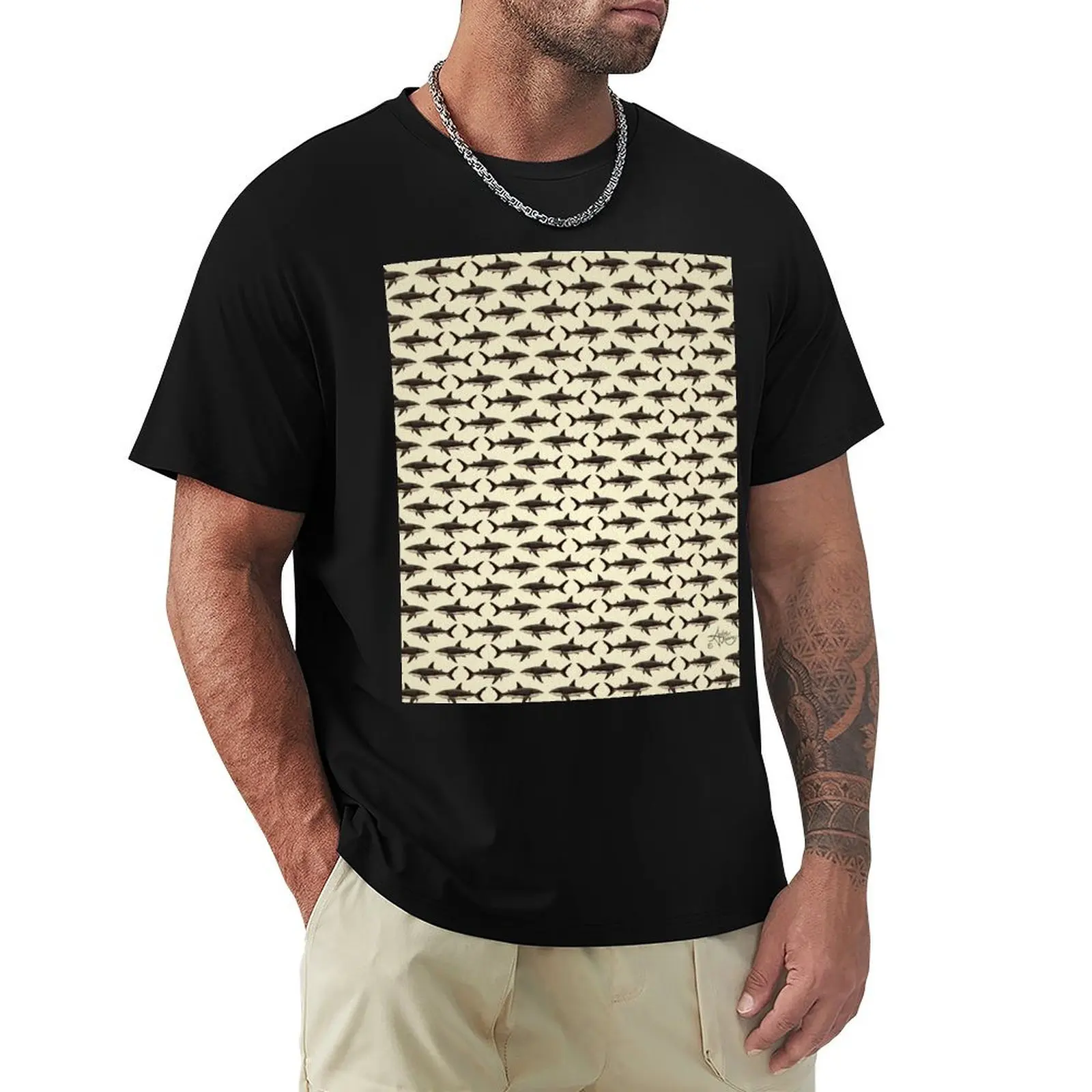 Pattern: Great White Shark ~ (Vintage Version) ~ by Amber Marine ? 2015 T-Shirt Sports Casual Short Sleeve Cotton Tee