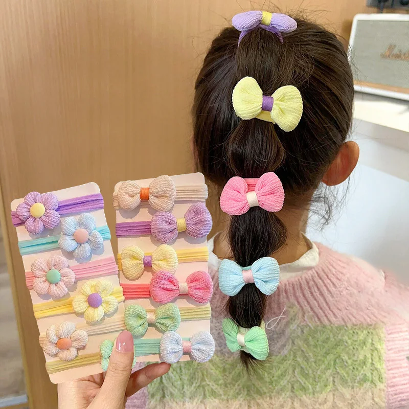 6PCS New Sweet Flower Bow Lovely Girl Kids Elastic Hair Bands Children Hair Ties Princess Hair Accessories Baby Headwear