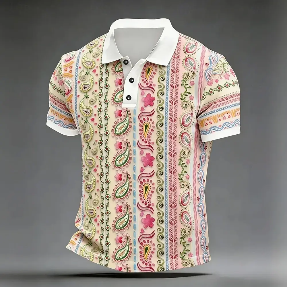 Men's Paisley 3D Print Polo Shirts Short Sleeve Collared Button Casual Outdoor Daily Athleisure Wear for Spring & Summer
