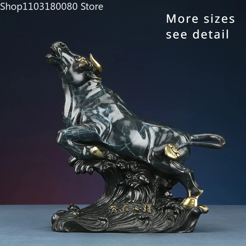 Copper brass High aspirations Ox Very Bullish Cow statue Fengshui Office Home decor Lucky opening gift Large size