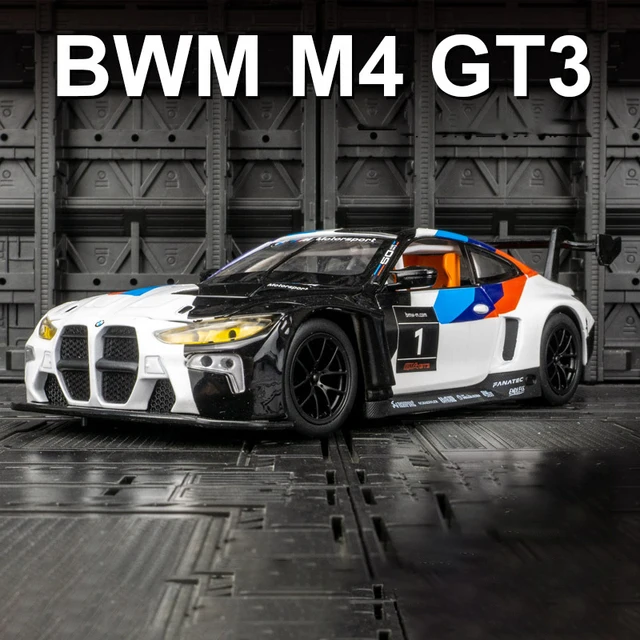 HTLNUZD – Voiture Miniature BMW M4 GT3 échelle 1/24 En Alliage, Modèle Statique Avec éclairage, Décoration Et Cadeau Pour Collectionneur Adulte (jaune)