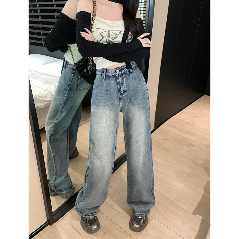 

WCFCX STUDIO High Waisted Wide Leg Jeans for Women Autumn New Fashion Baggy Casual Straight Pants Vintage Full Length Trousers