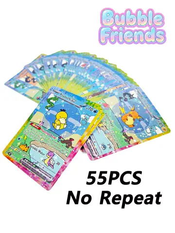 Shiny 55Pcs Cute DIY Card Proxy Pokemon My bubble friends Holographic Anime Version Classical Collection Cards Eevee Charizard