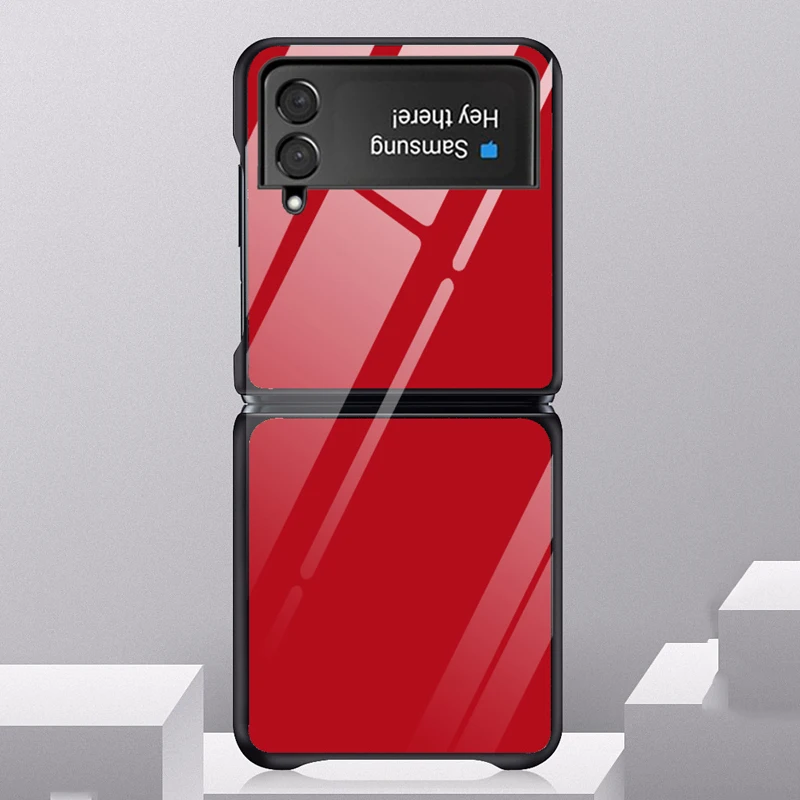 ZFlip4 Funda Flip Case for Samsung Galaxy Z Flip 4 3 2 1 Solid Color Gradient Pattern Tempered Glass Coque Phone Case Cover