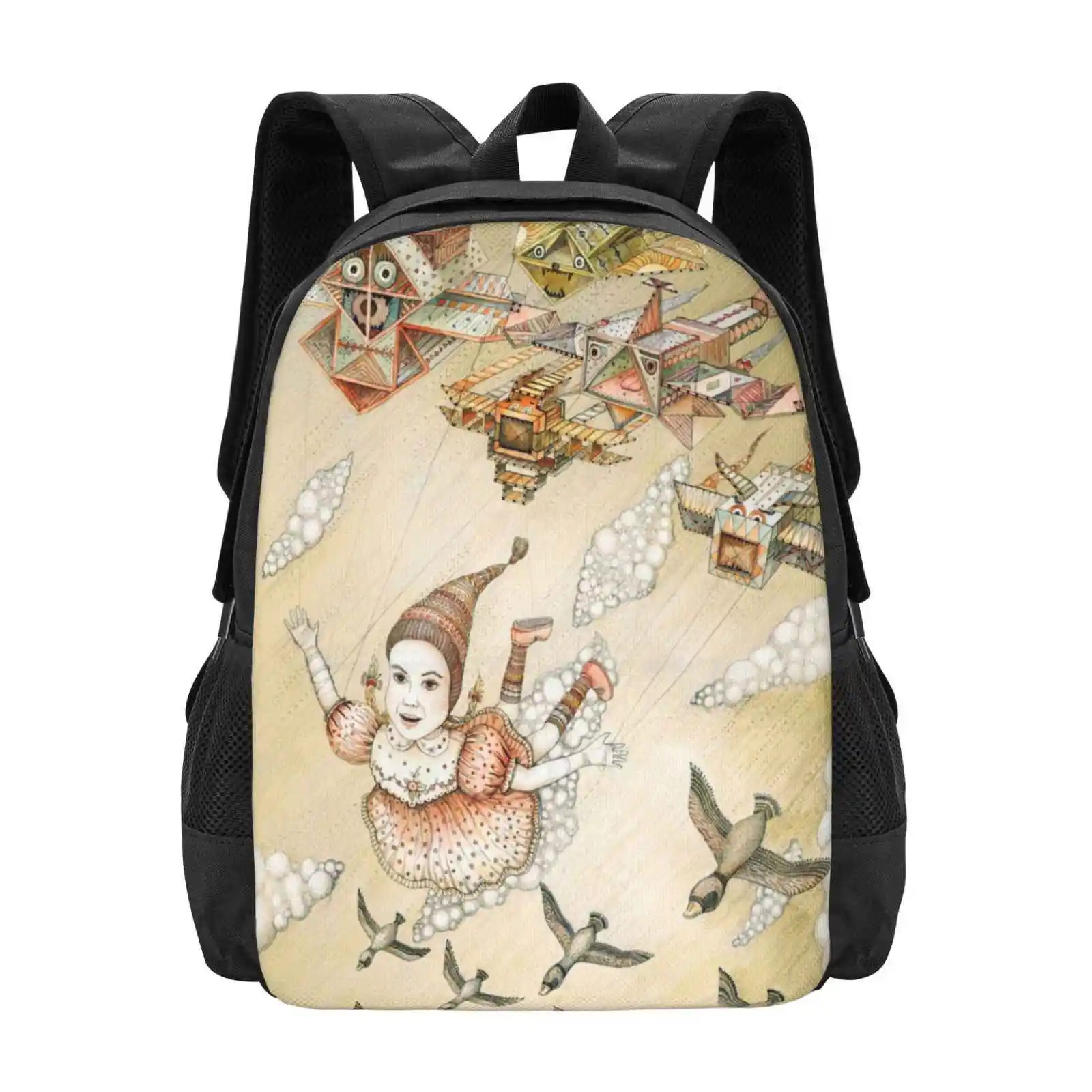 

Kite Girl Fly New Arrivals Unisex Bags Student Bag Backpack Girl Child Fly Dream Fantasy Love Friendship Goose Smile Sky Clouds