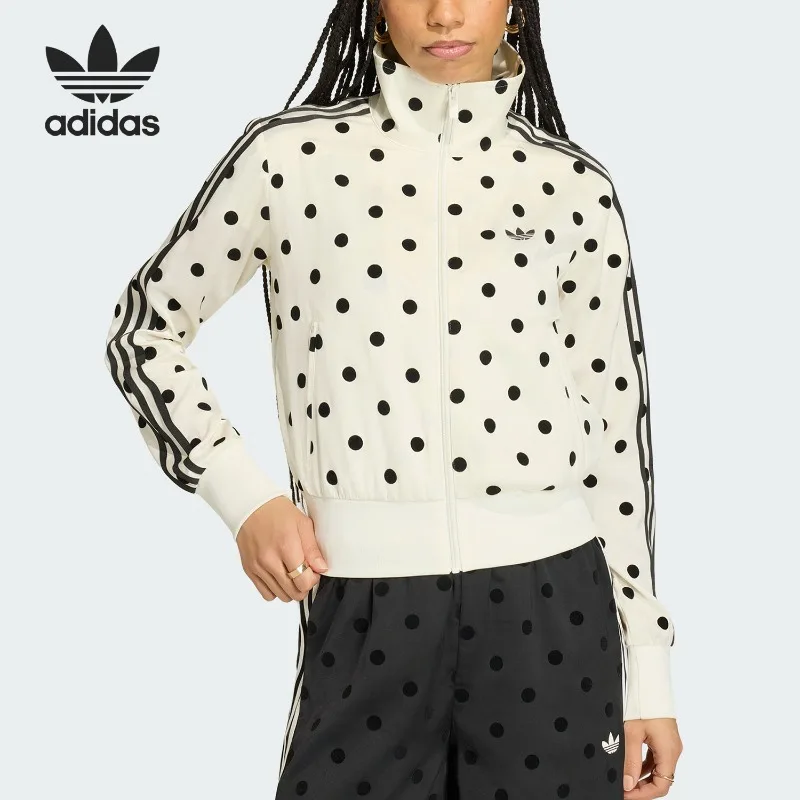 Adidas Clover New Women's Beige Black Classic Sports Jacket KV1165