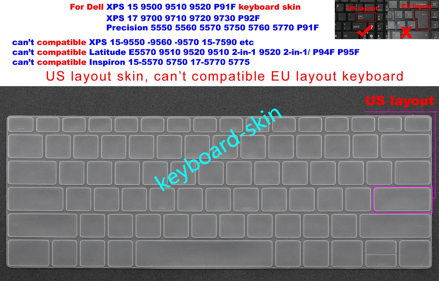 

Чехол для клавиатуры США для Dell XPS 15 9500 9510 9520, XPS17 9700 9710 9720 9730 P92F,Precision5550 5560 5570 5750 5760 5770 P91F