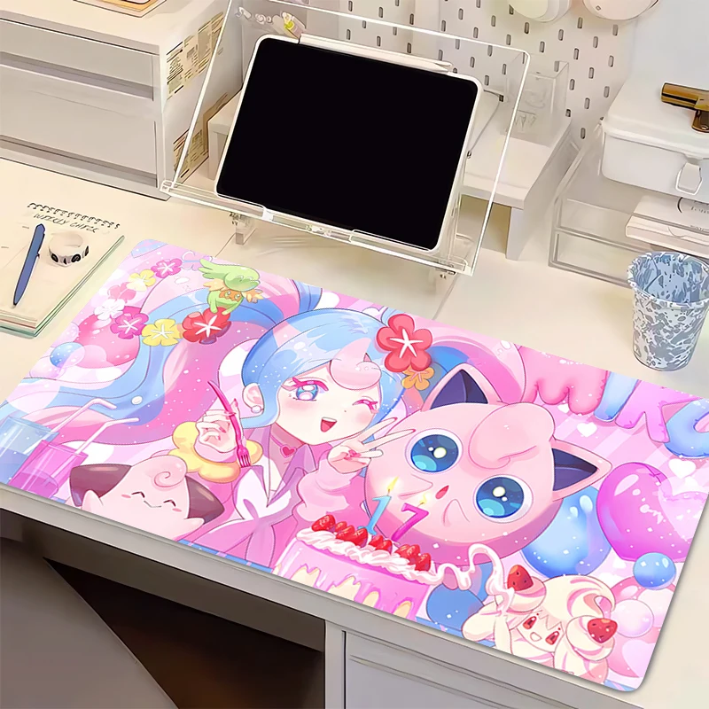 Kawaii borracha natural mouse pad anime bonito menina gabinete gamer computador mesa tapete de teclado jogos pokemon jigglypuff mousepad