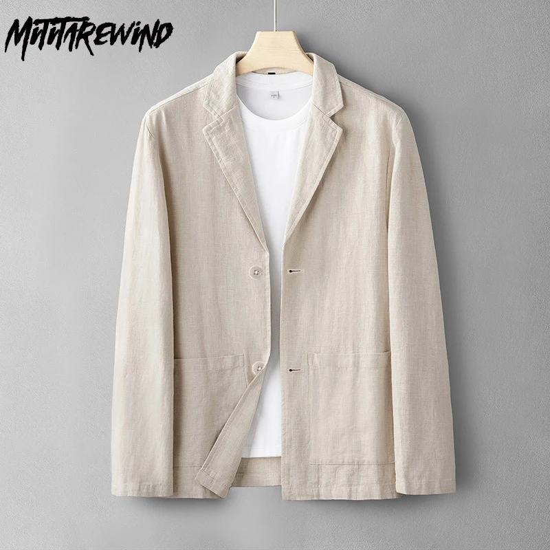 

Cotton Linen Jacket Spring Summer Breathable Men's Blazer Vintage Clothes Single-breasted Suit Jackets Daily Casual Man Blazer