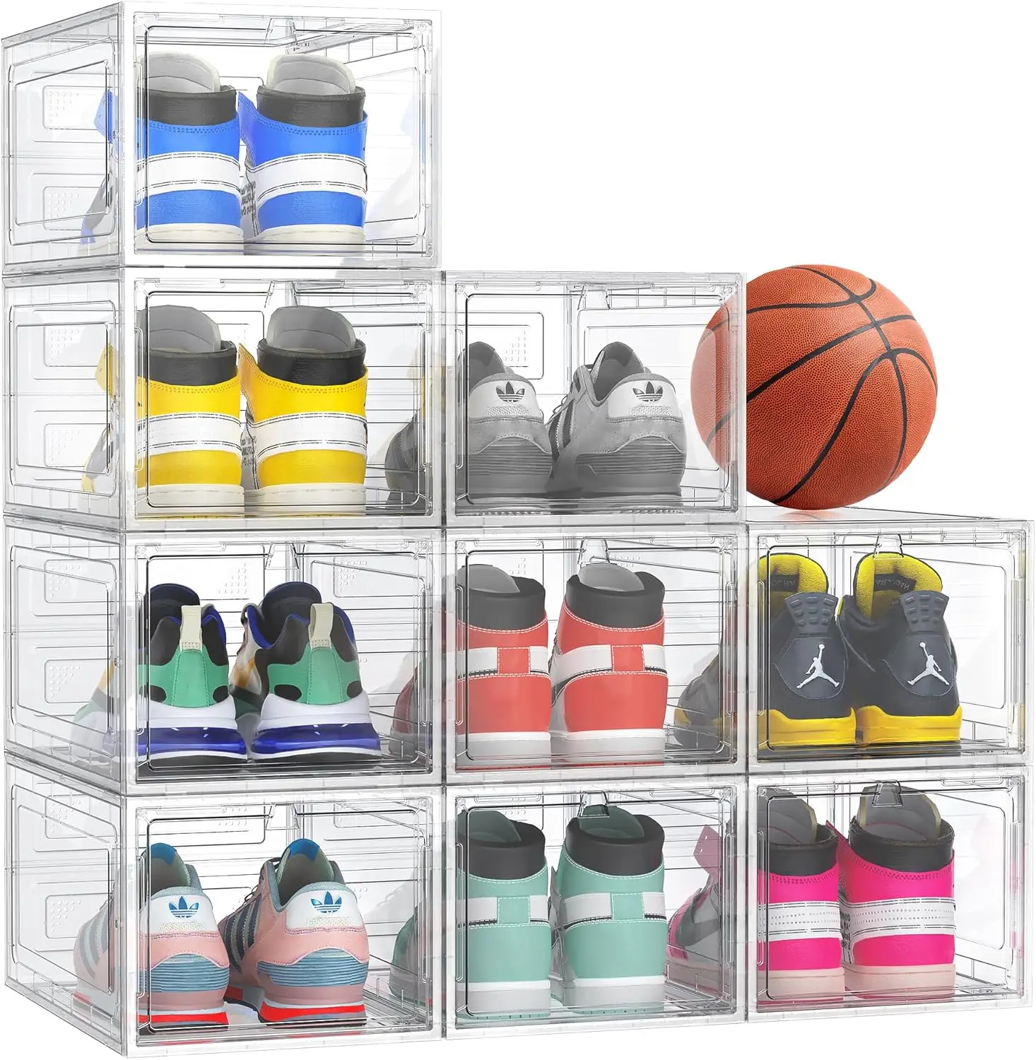 

9 Pack Hard Sturdy Thickened Xx Large Shoe Storage Organizer For Closet, Clear Stackable Sneaker Shoe Boxes Rack Containers