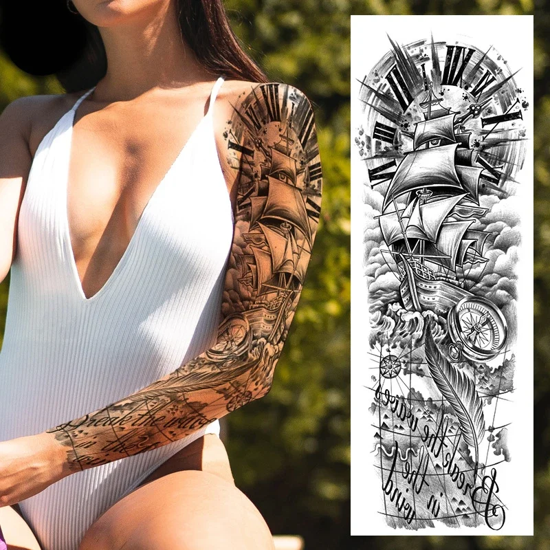 10 Stuks Volledige Arm Waterdichte Tattoo Sticker Indian Grote Bloem Arm Tijdelijke Tattoo Sticker Body Art Nep Tattoo Cuckold Accessoire