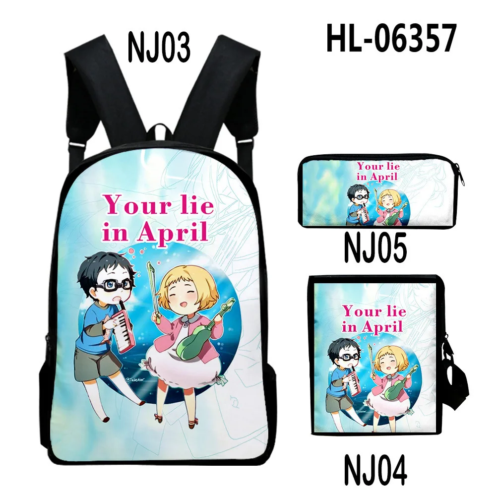 

Creative Popular Your lie in April 3D Print 3pcs/Set pupil School Bags Laptop Daypack Backpack Inclined shoulder bag Pencil Case