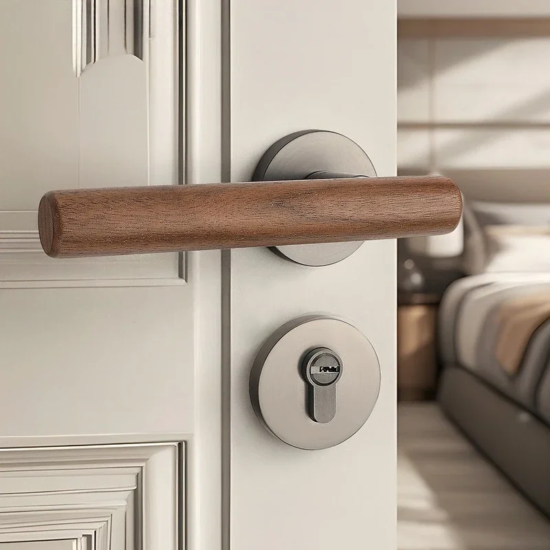 Modern simple walnut bedroom door lock household split mute door lock indoor room log door handle