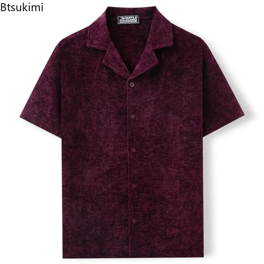New 2025 Men's Summer Top Textured Suit Collar Short Sleeve Shirt for Men Fashion Streetwear Casual Loose Solid Color Shirt Male