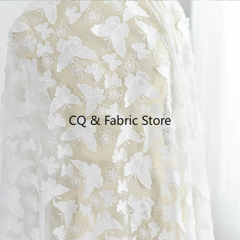 

Quality Butterflies 3d Appliqued Lace Fabric For Wedding Dress Girls Skirt DIY Lace Embroidery By the yard