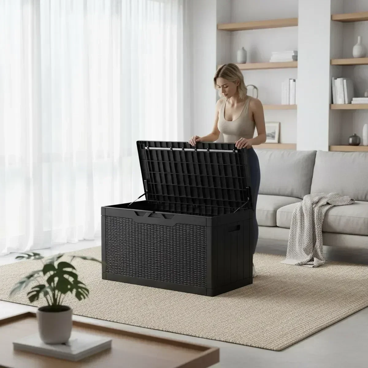 Large Resin Outdoor Storage Box Waterproof Deck Container for Patio Furniture Cushions Garden Tools