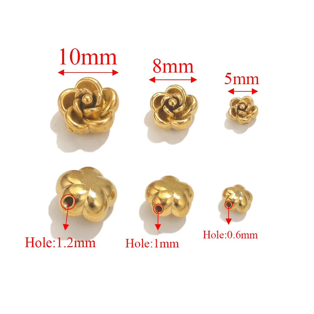 10pcs Stainless Steel Rose Flower Spacer Beads For Jewelry Making DIY Rose Pendants Charms Loose Beads Jewelry Findings Crafts