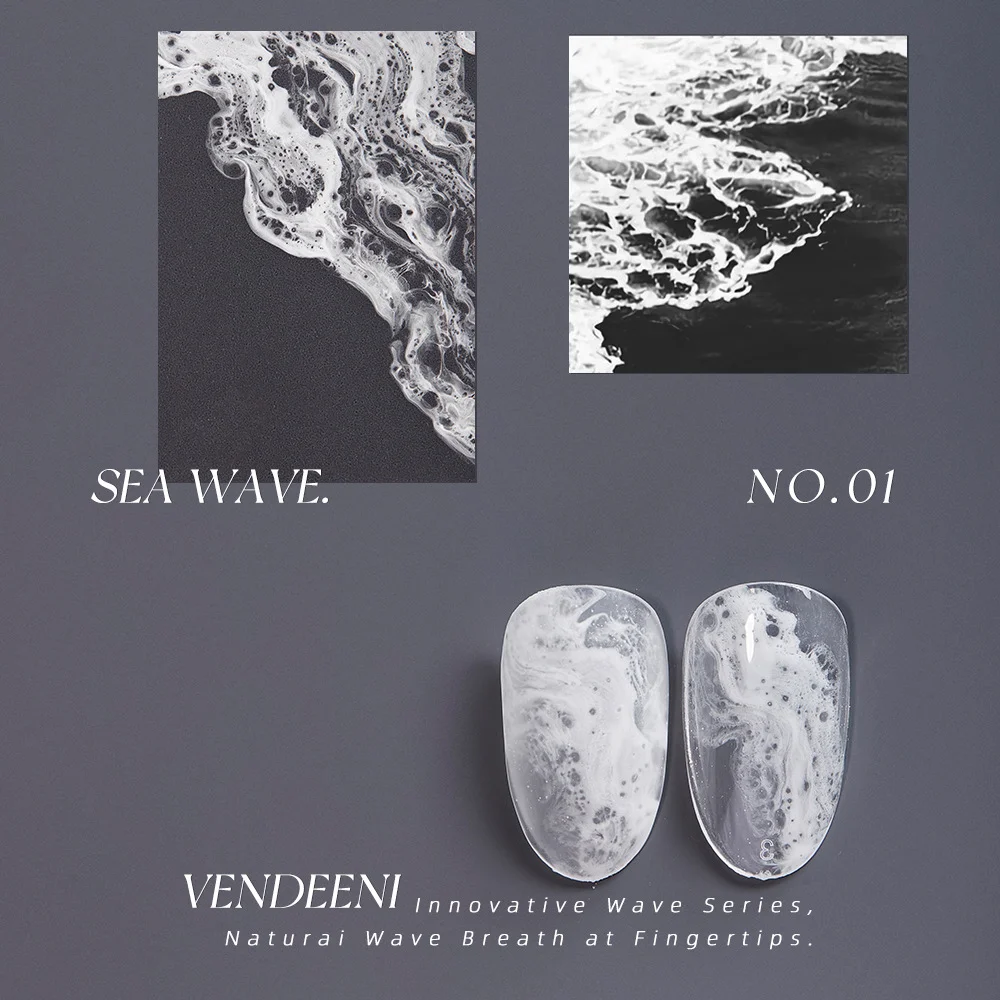 VENDEENI Nail Metallic Sea Wave Blooming Liquid 10 Colors Sea Foam Blooming Ink Gel Nail Polish Bloom Gel Paint Nail Art