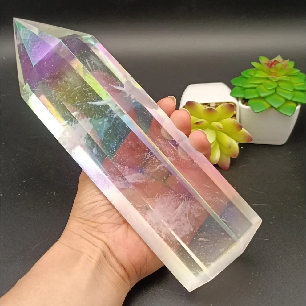 

BEAUTIFUL TRANSPARENT CRYSTAL TOWER SMELTING STONE ELECTROPLATING HALO TOWER ENERGY HOME OFFICE DECORATION CRAFT GIFT