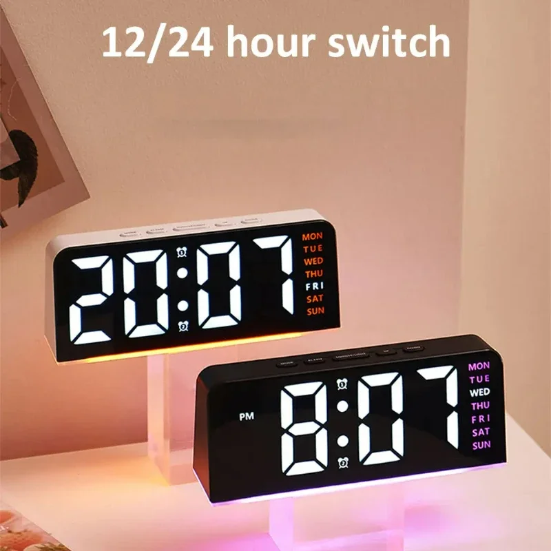 Led Digital Alarm Clock With Date, Temperature, Snooze - Desktop Table Clock For Bedroom, Desk, Office - Auto Dimmer, Usb Charge
