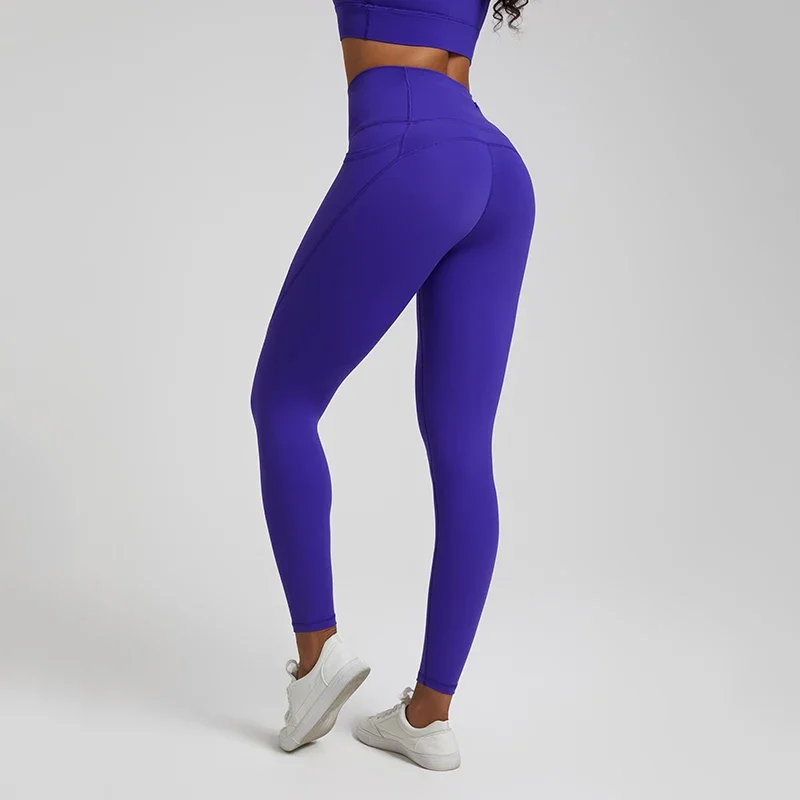 Legginsy nago czujące dla kobiet z kieszeniami bez przedniego szwu sterujące obcisłe treningi sportowe do biegania z wysokim stanem spodnie do jogi