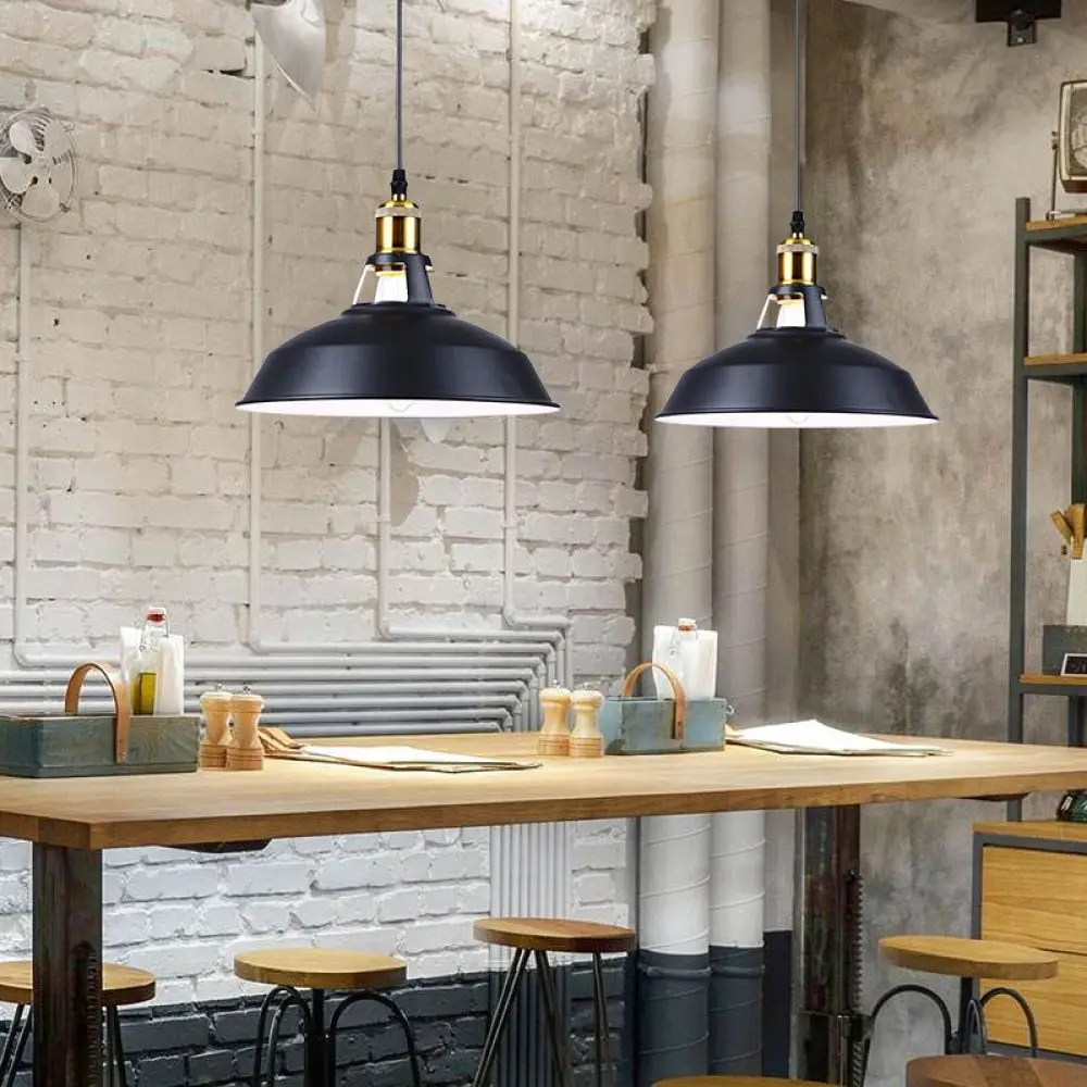 Industrial Iron Dome Pendant Light Retro Style Hanging Ceiling Fixture For Home Kitchen Restaurant Cafe Decoration