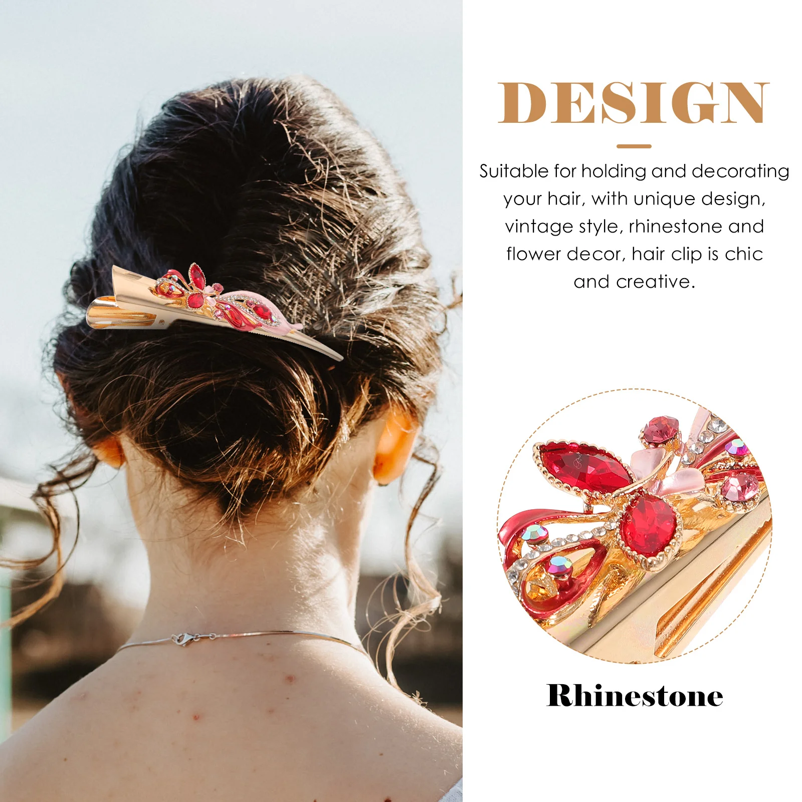 

Water Drop Duckbilled Hair Clip Vintage Style Rhinestone Flower Decorative Hair Clip for Women Daily Party Gift