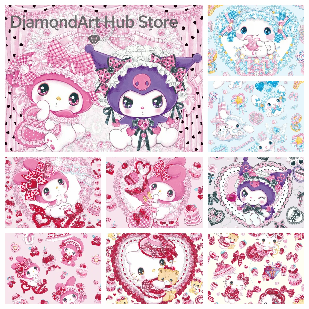 Kuromi & My Melody Sanrio Diamantmalerei Niedliches Handgemachtes Kunstgeschenk Cartoon-Diamant Heimdekoration