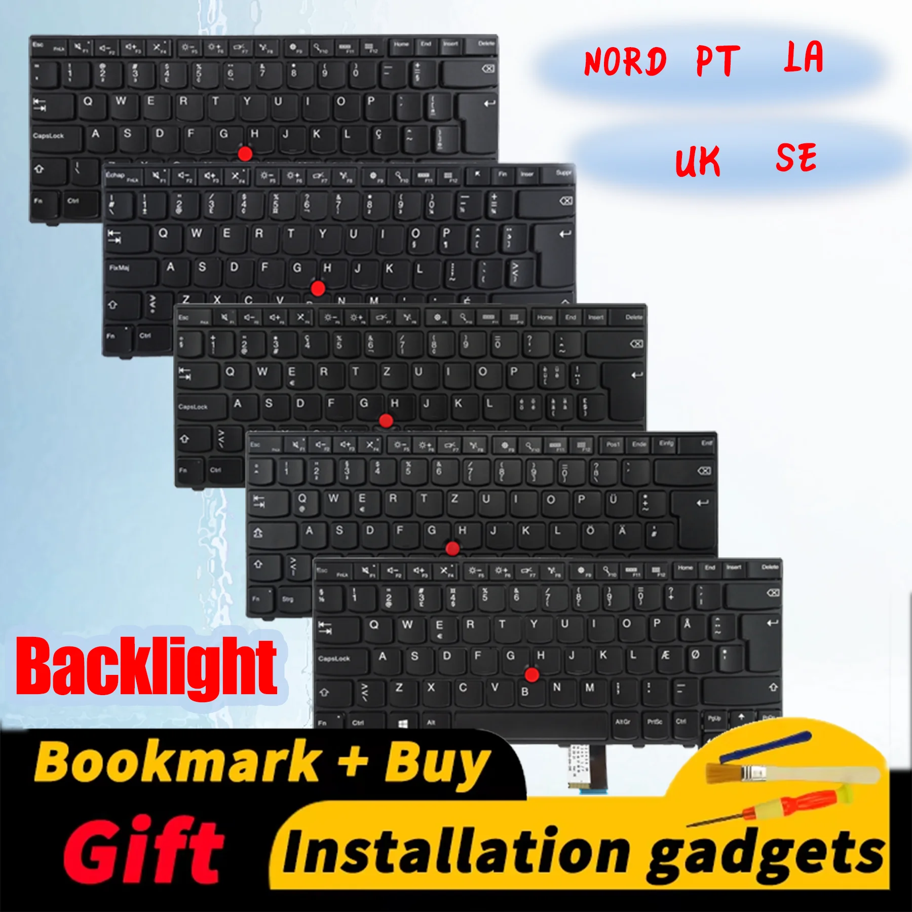 

Latin Spanish Nordic Portuguese Swedish UK for Lenovo ThinkPad T440/T440s/T440P/T450/T460/L440/L450/L460/L470 backlit keyboard