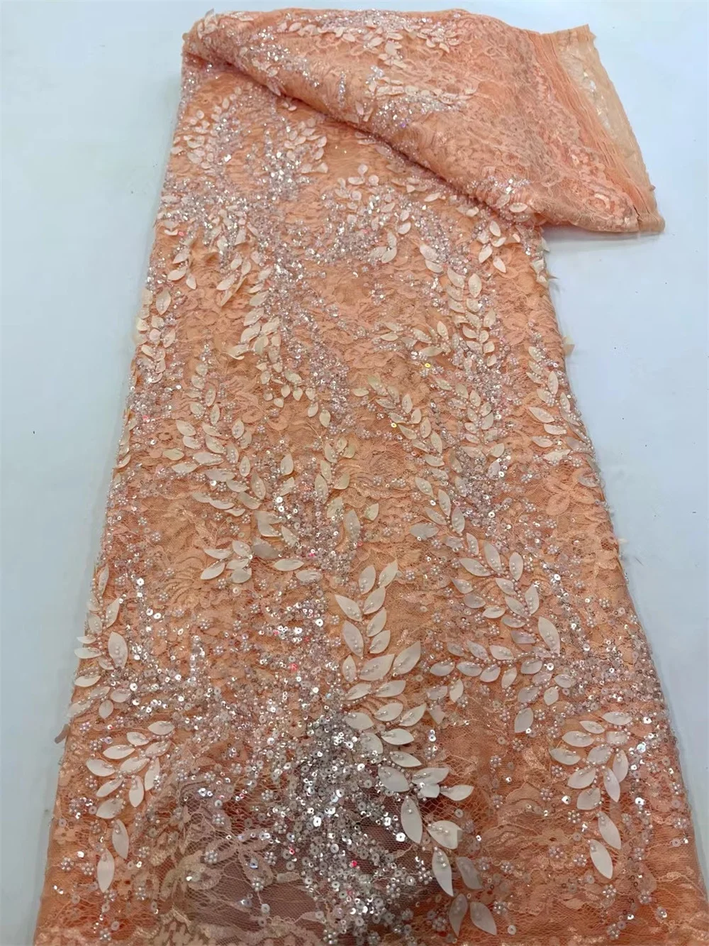 

Luxury Beaded Sequins Nigerian Lace Fabric 5 Yards High Quality 2025 Embroidered Austria Dubai New French Lace Fabrics A1122-1