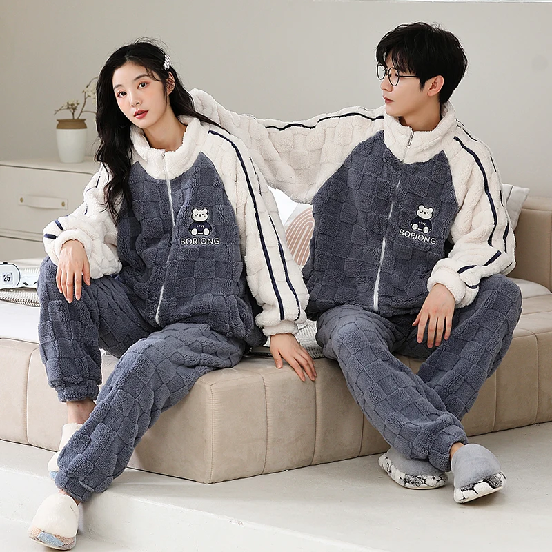 

Couple Thicken Flannel Velvet Pajamas Winter Cute Cartoon Men and Women Warm Home Clothes