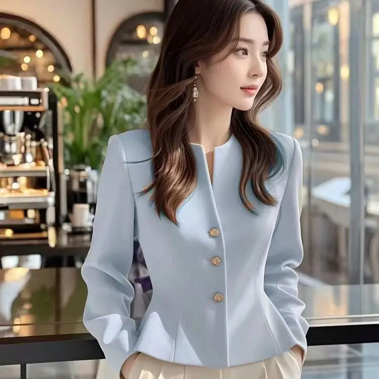 Temperament Small Fragrance Blue Jacket High-end Feeling Age Reducing Beautiful Western-style Short Top Women's Early Autumn