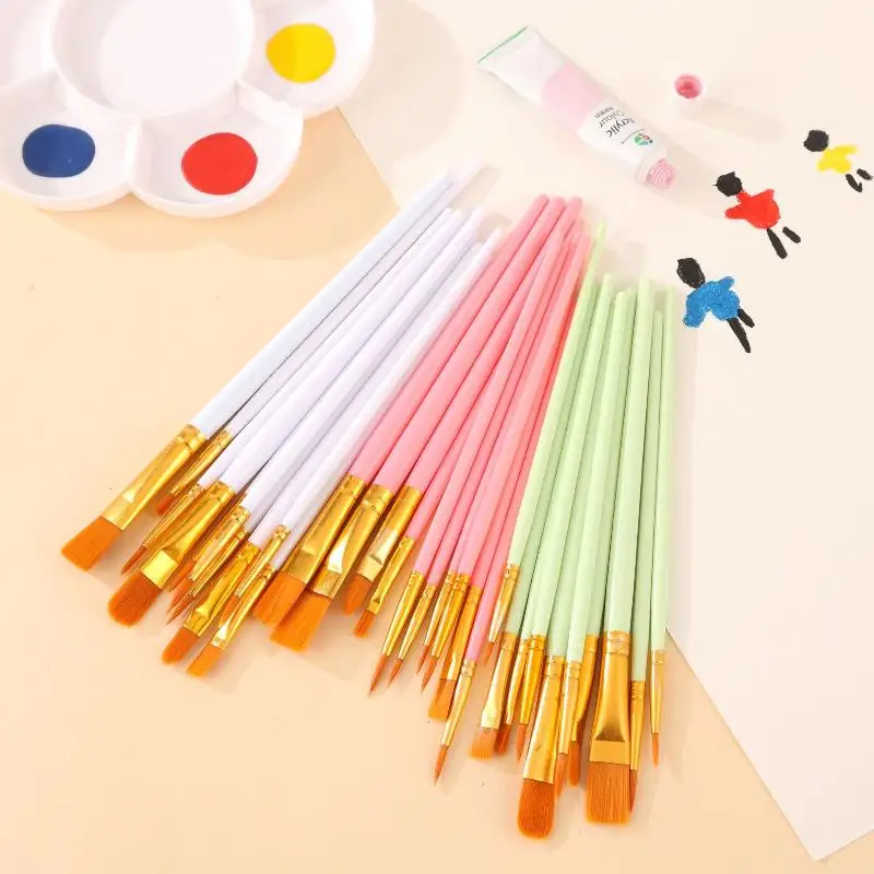 10Pcs/Set Plastic Rod Nylon Hair Hook Line Gouache Oil Brush School Art Supplies Multi-functional Watercolor Brush Pearlescent