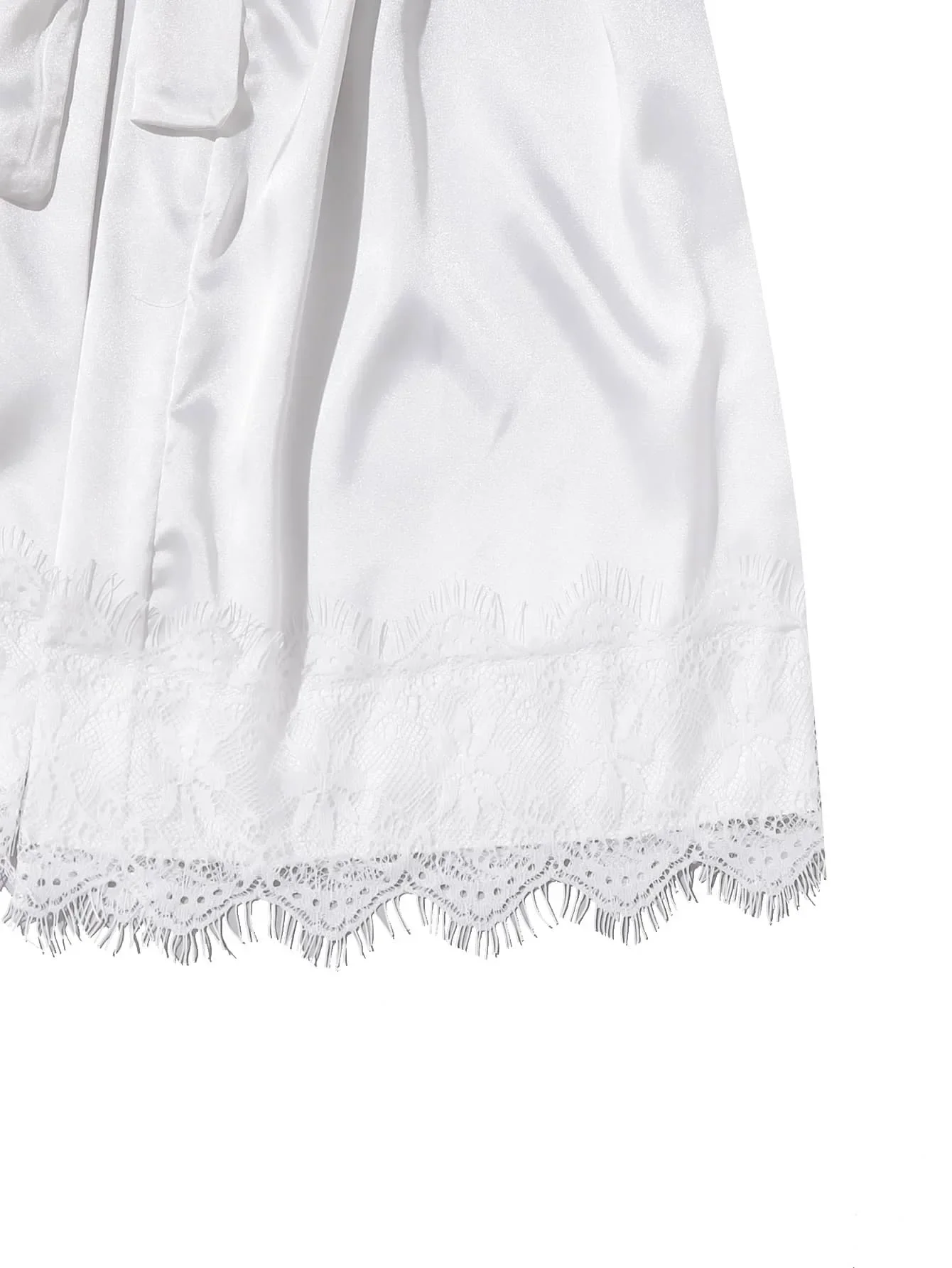 4PCS frauen Lange Pyjamas Set Weiß Spitze Satin Seide Nacht Dessous Tops Und Shorts Casual Nachtwäsche Lose Hochzeit hause Kleid