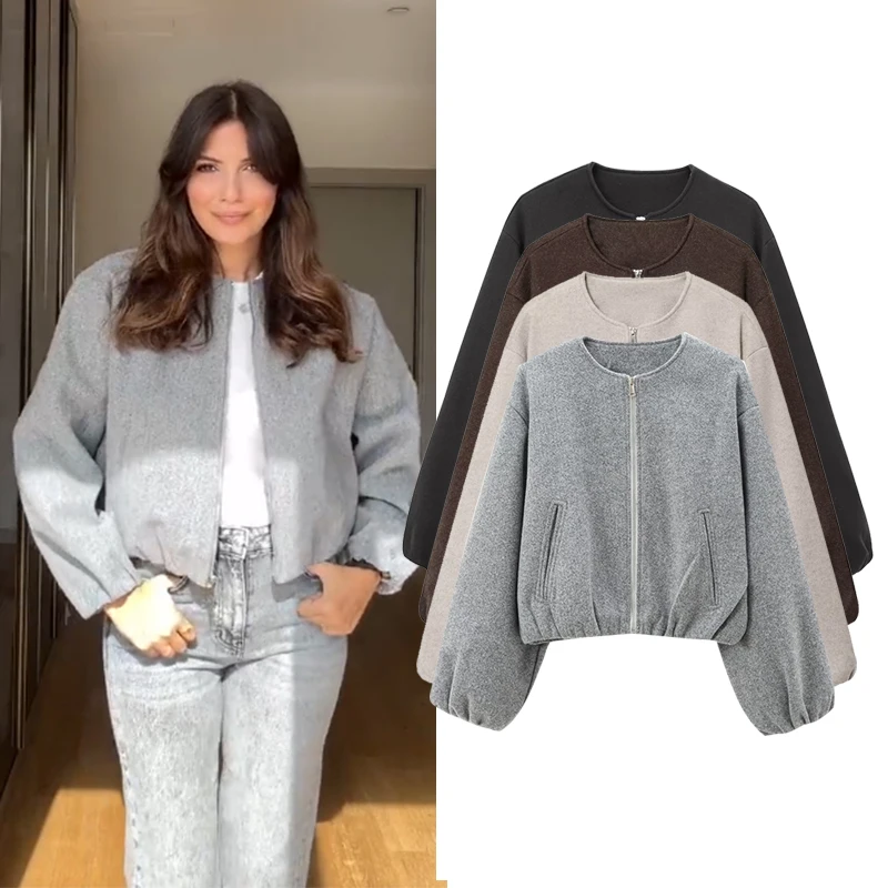 女性のジャケット コート ファッション ソフト ジッパー O ネック 長袖 コート カジュアル 女性 アウター シック トップス