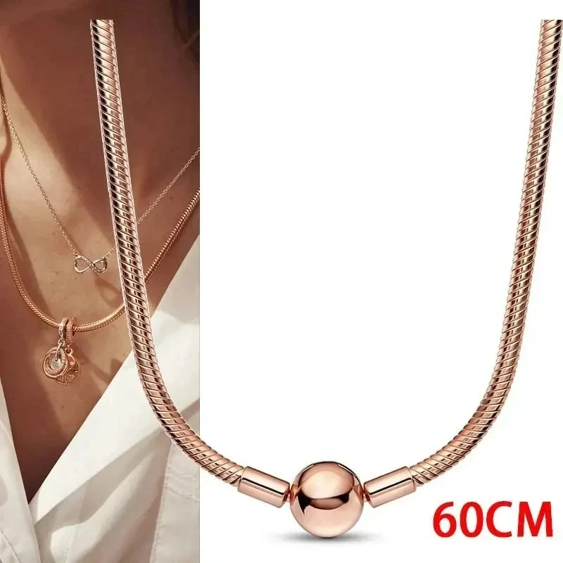 New 100% S925 Sterling Silver Classic Eternal Love Snake Women's Logo Beaded Necklace Fashion DIY Charm Aretes Jewelry