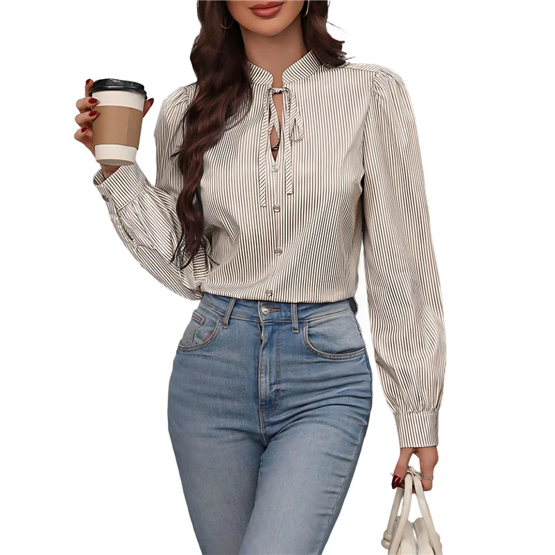 AOAO-Camicie abbottonata a righe da donna Camicette classiche da lavoro da ufficio eleganti a maniche lunghe
