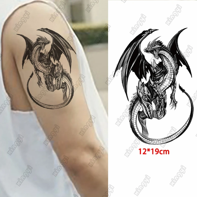 Waterproof Temporary Tattoo Sticker Dragon King of The Sea  Wing  Angel Skull Body Art Arm Leg Flash Tatoo Fake Tatto Women Men