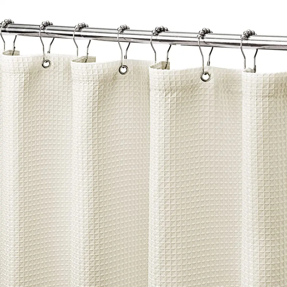 Fabric White Shower Curtain for Bathroom Spa Hotel Luxury Matt Waffle Weave Square Design Water 72\