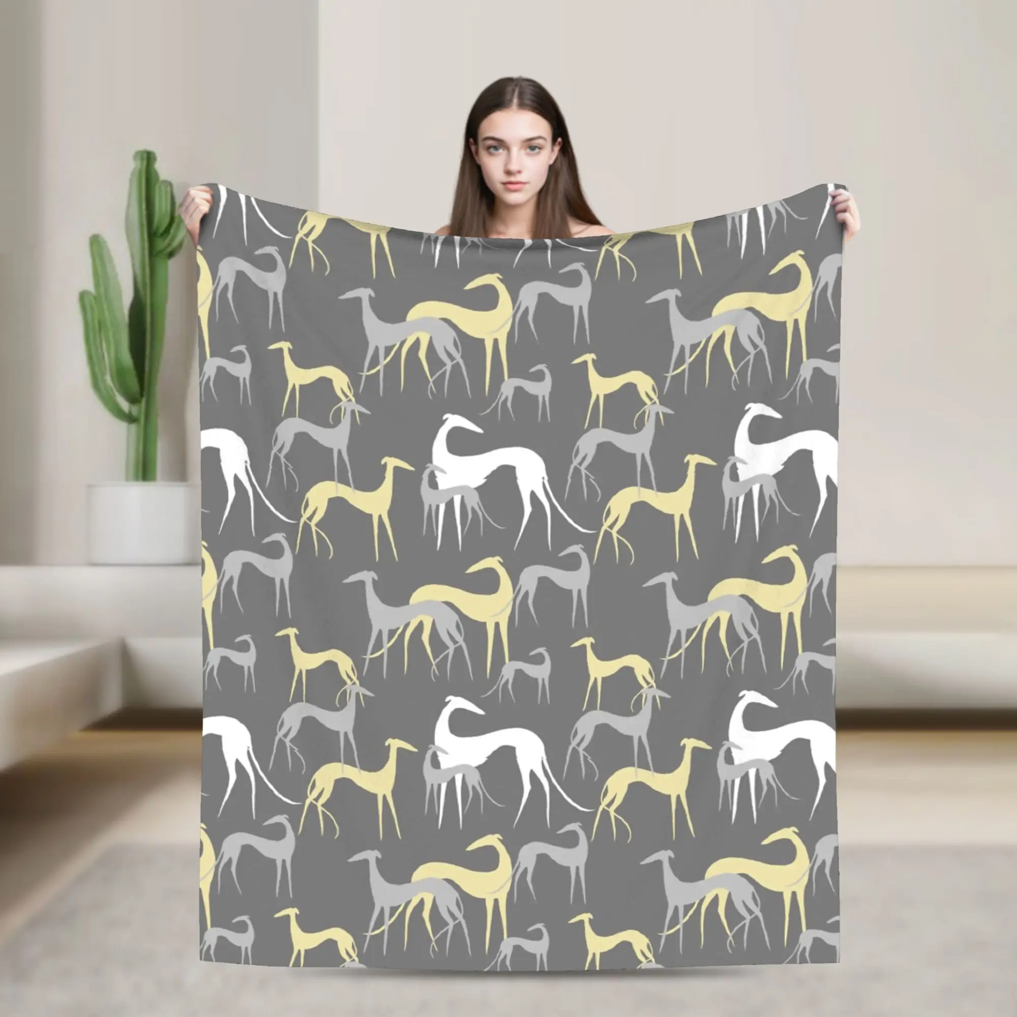 Sighthounds Flannel Blanket Greyhound Whippet Dog Custom Throw Blanket for Home 150*125cm Plush Thin Quilt
