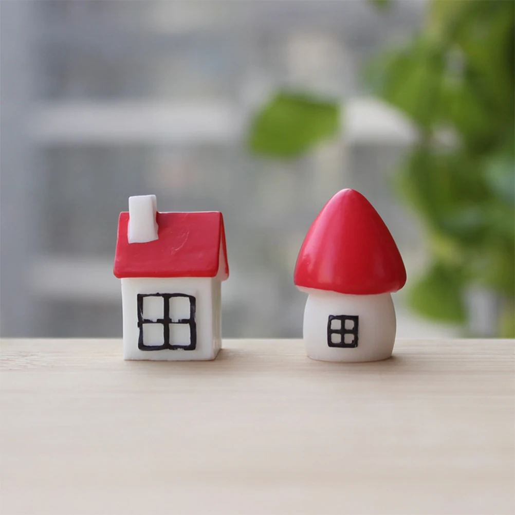 

4 Pcs Winter House Decorations Miniature Houses Figurines Tiny Figure Red Micro Landscape Garden