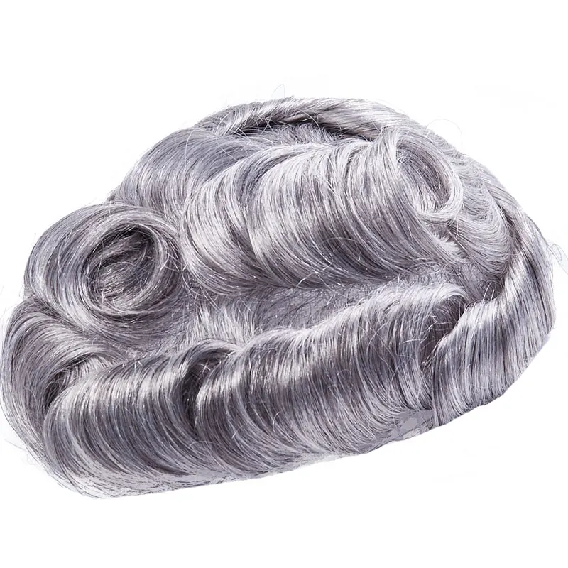 Parrucca per capelli umani maschili pelle sottile PU 0.02-0.03mm parrucchino per uomo parrucchino indiano per capelli umani per uomo colore naturale con capelli grigi