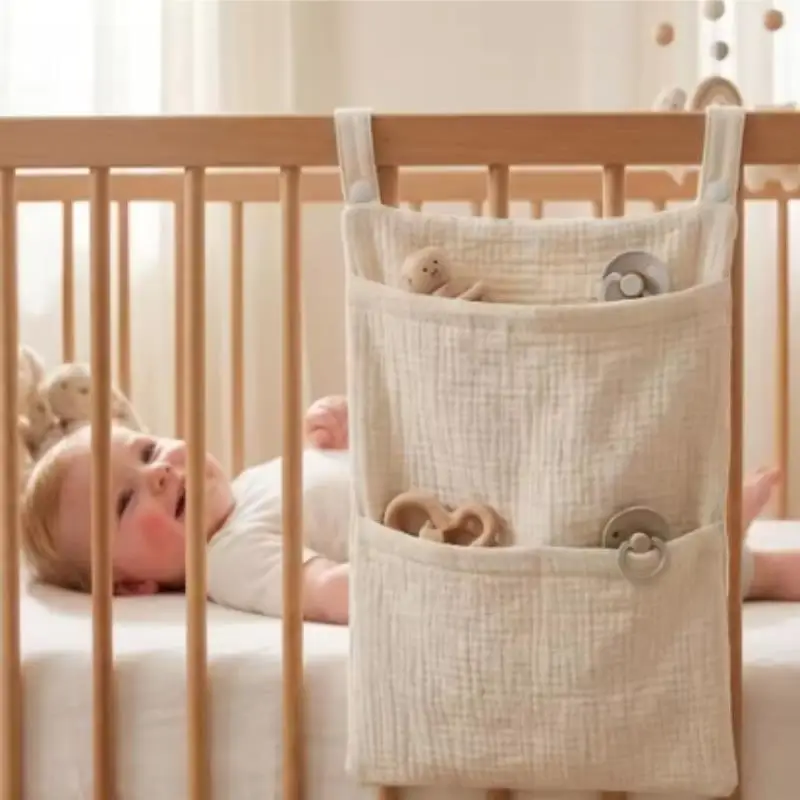 Pure Cotton Baby Crib Hanging Bag Multifunctional Newborn Supplies Storage Bag For Stroller New Pure Cotton Baby Hanging Bag