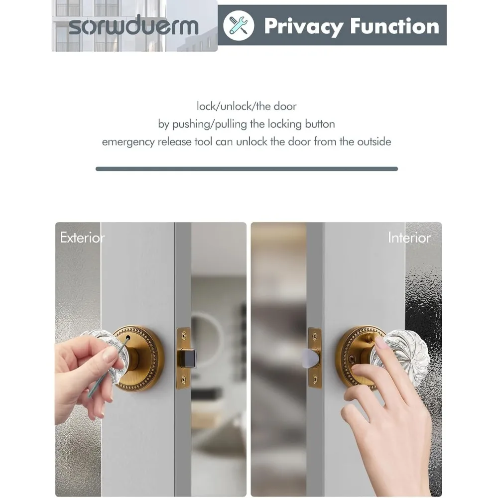 مقابض أبواب زجاجية كريستالية نحاسية عتيقة للخصوصية الداخلية - ملحقات أجهزة باب الحمام في غرفة النوم #6